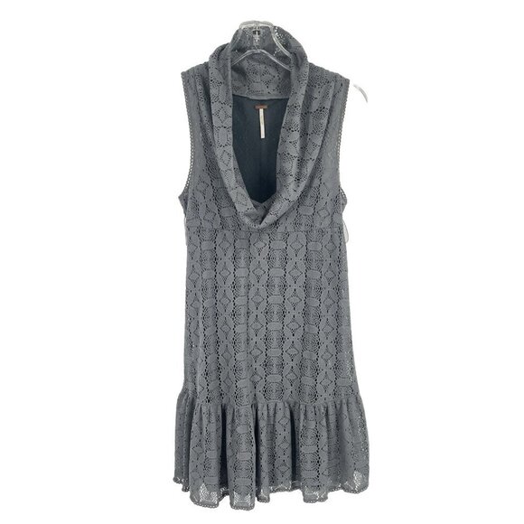Free People Dresses & Skirts - Free People Gray Lace Sleeveless Dress Cowl Neck Sz 4